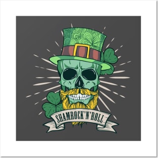 Shamrock N’ Roll St. Patrick's skull Posters and Art